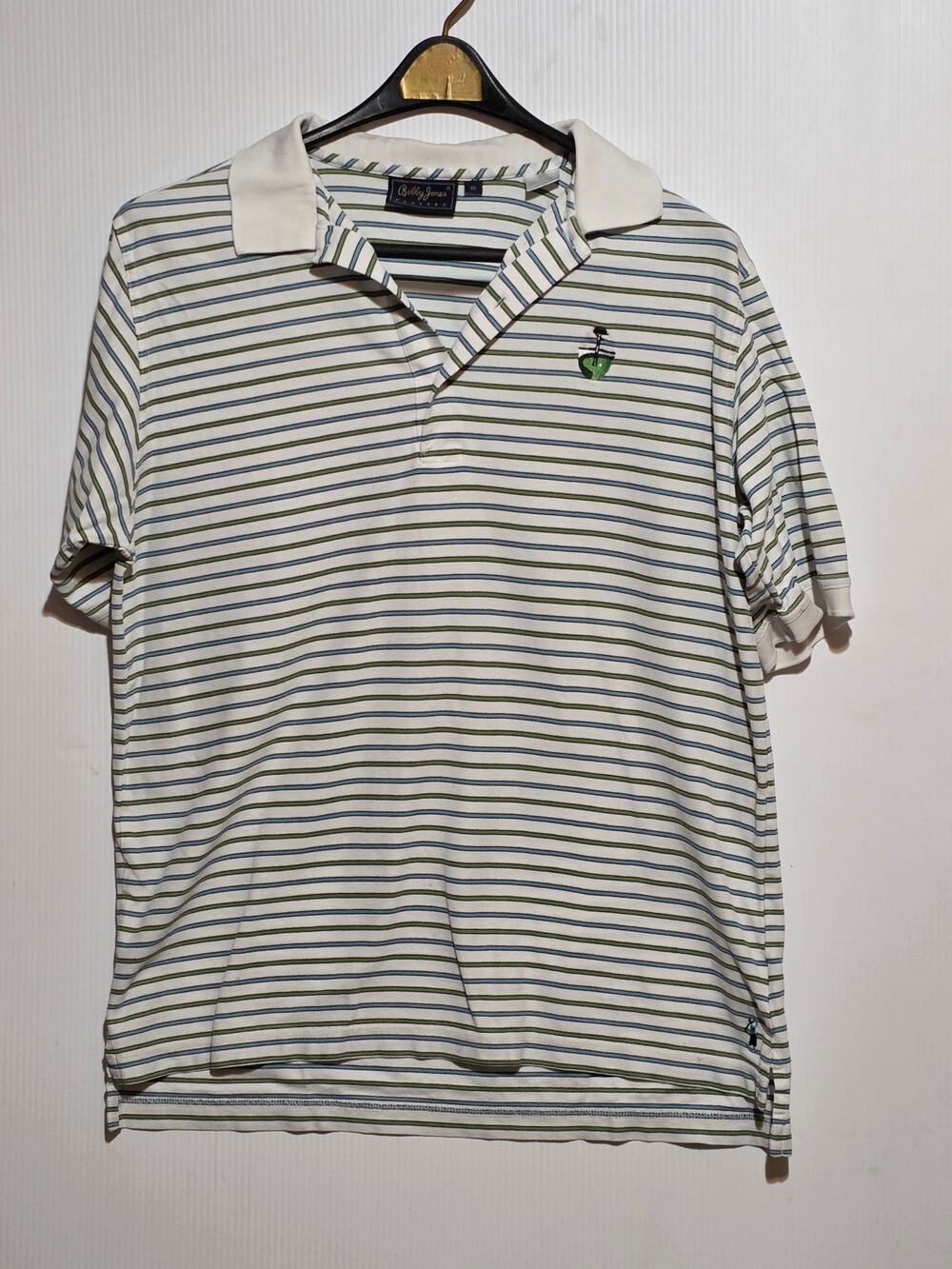 Bobby Jones Players Striped Cotton Golf Polo Shirt White Green Blue Preppy M